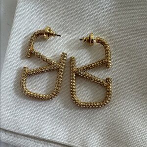 Authentic VALENTINO CRYSTAL LARGE LOGO EARRINGS in Gold